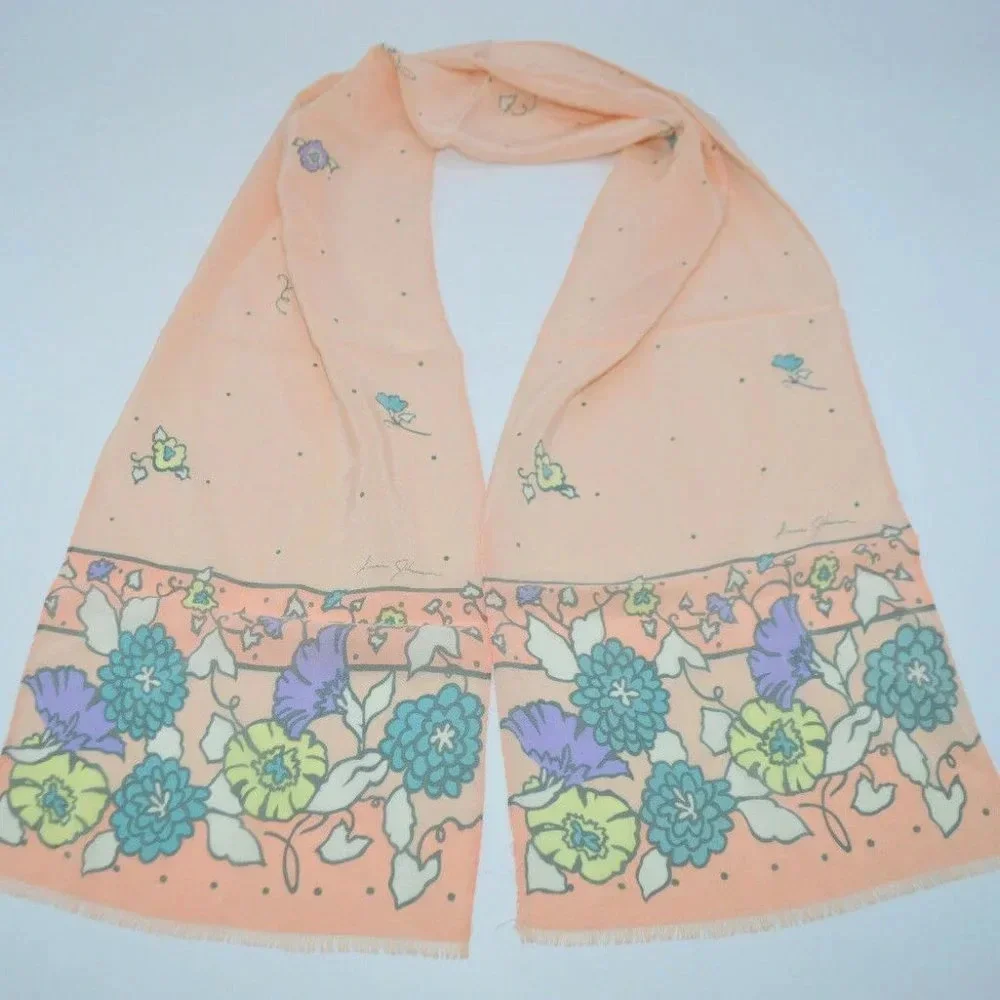 Ginnie Johansen Scarf Pink Gray Floral Silk Scarf